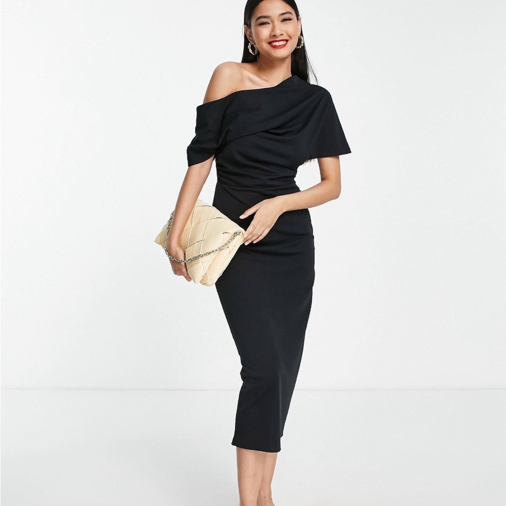 Asos Pleated Shoulder Pencil Dress. Black. Size 8 NWT